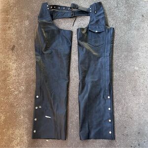 Genuine Leather Black Motorcycle Biker Chaps